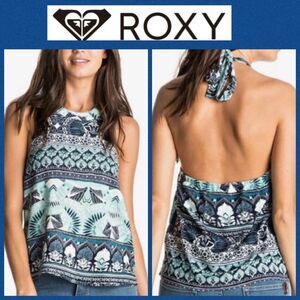 Roxy Blue Print Sleeveless Halter Top XS NEW